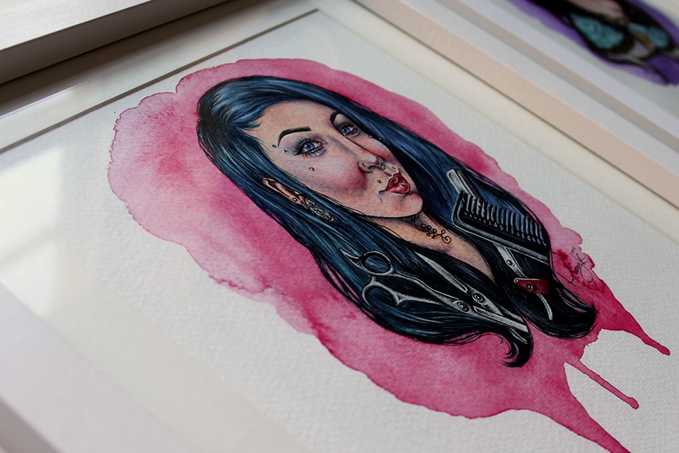 portrait-illustration-mixed-media-watercolour-pink
