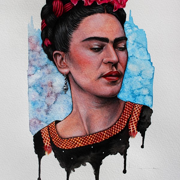 Mixed media portrait painting by Holly Khraibani