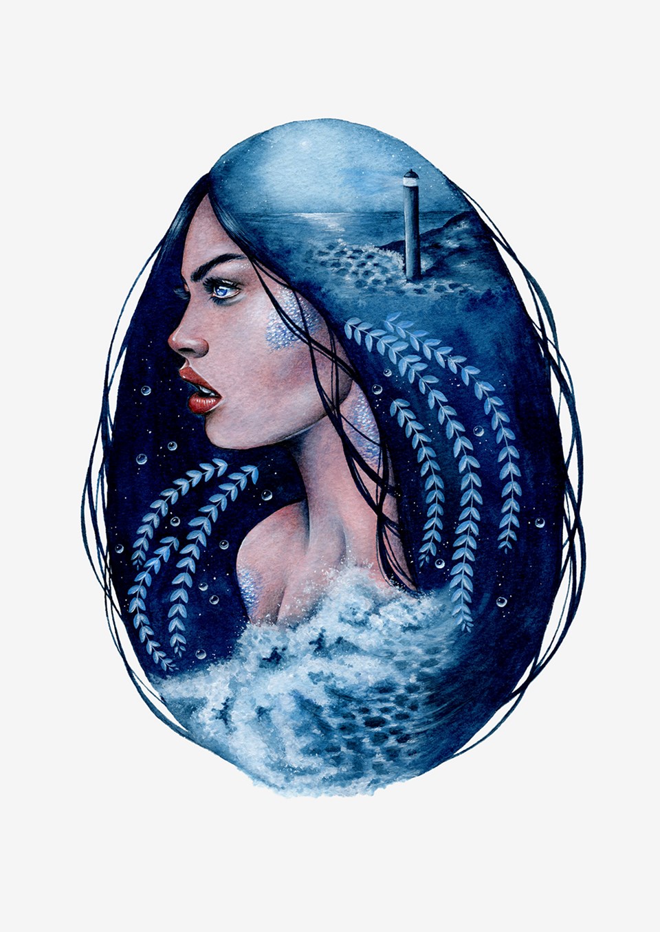 Mermaid Portrait Illustration by Artist Holly Khraibani