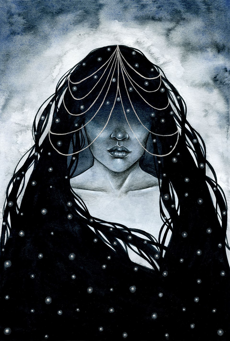 Monochrome Starlit Illustration by Artist Holly Khraibani