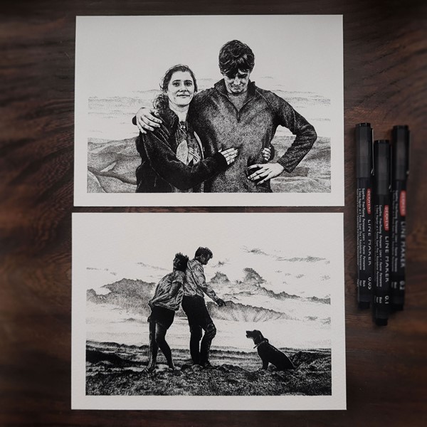 A Family Portrait In A Stippling Technique by artist and illustrator Holly Khraibani
