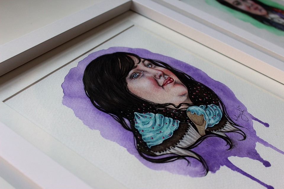 portrait-illustration-mixed-media-watercolour-purple