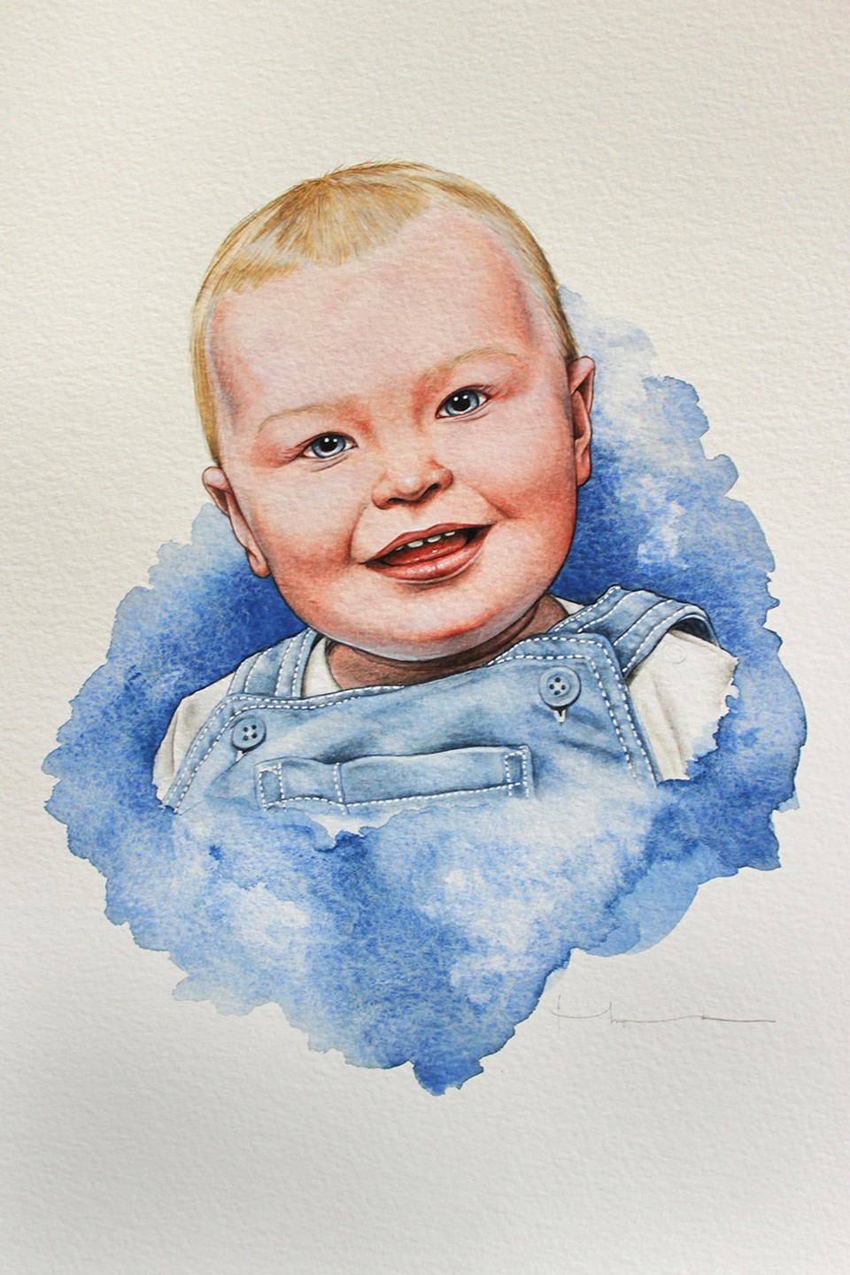A family portrait of a baby son using mixed media.
