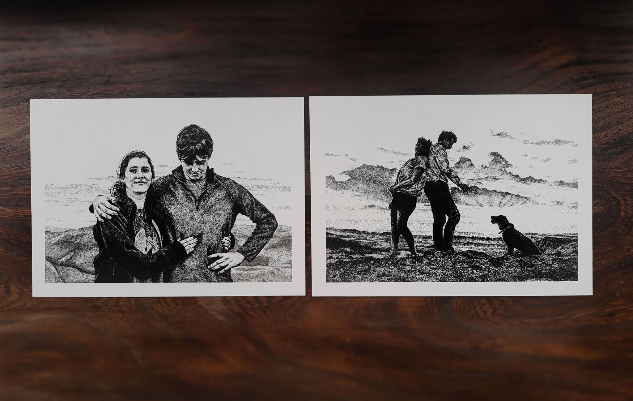 A Family Portrait In A Stippling Technique