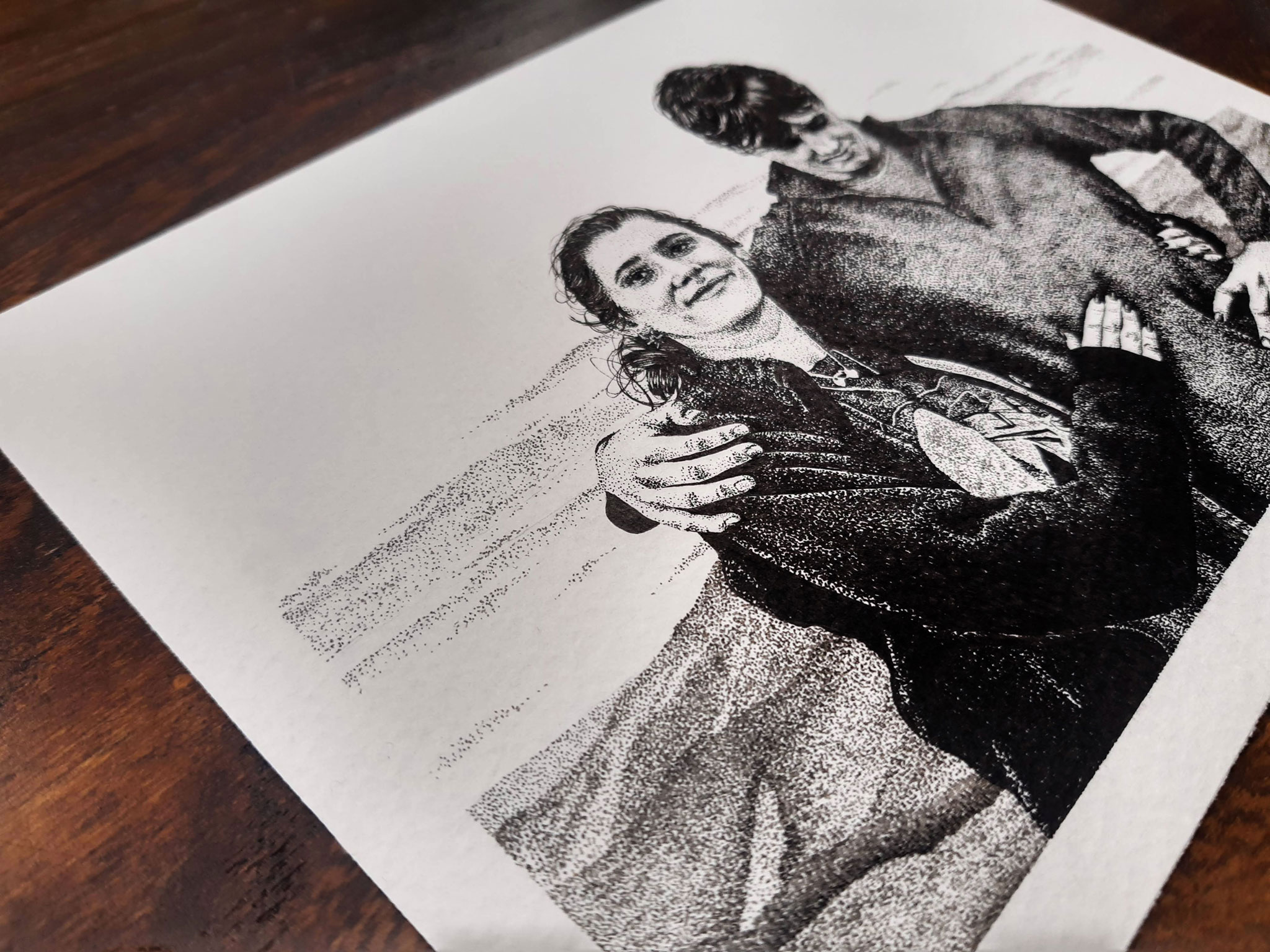 A Family Portrait In A Stippling Technique