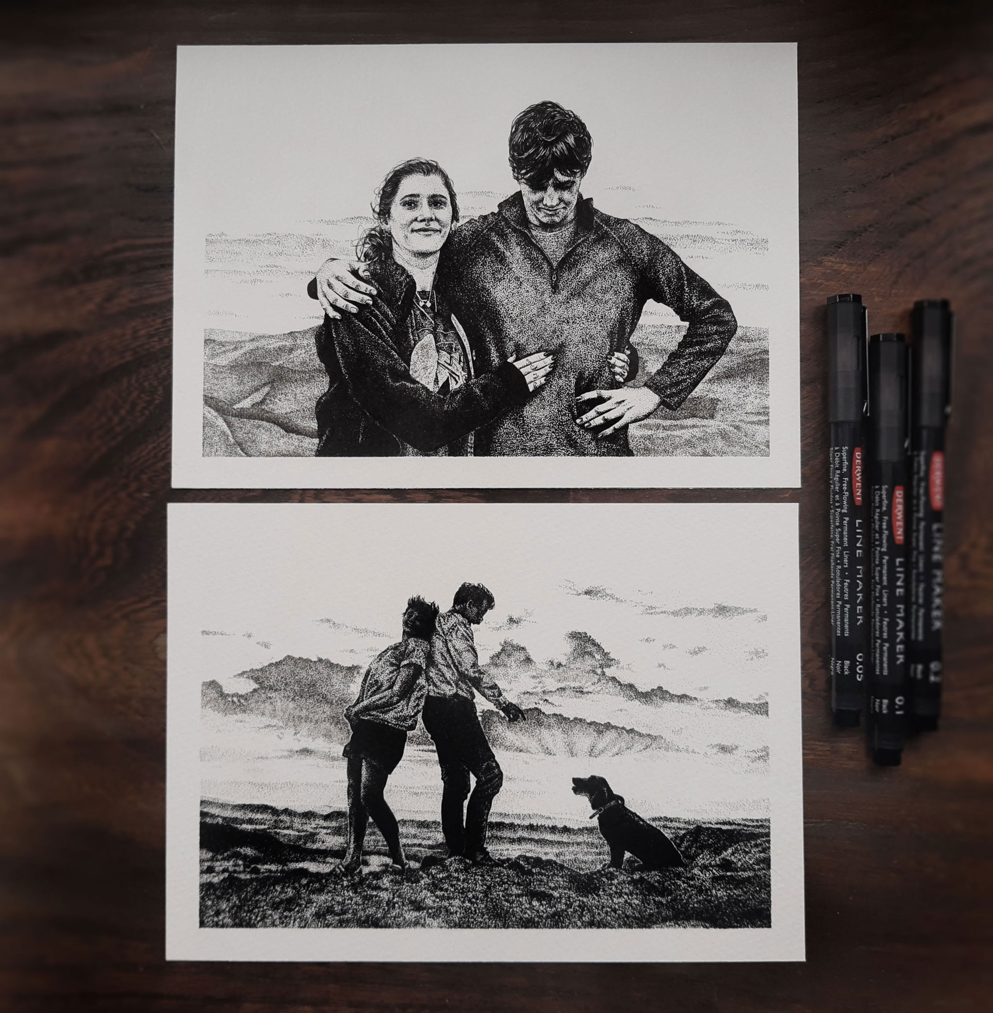 A Family Portrait In A Stippling Technique