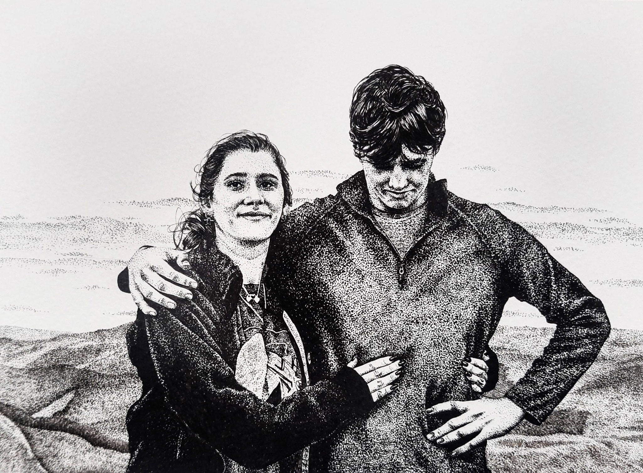 A Family Portrait In A Stippling Technique