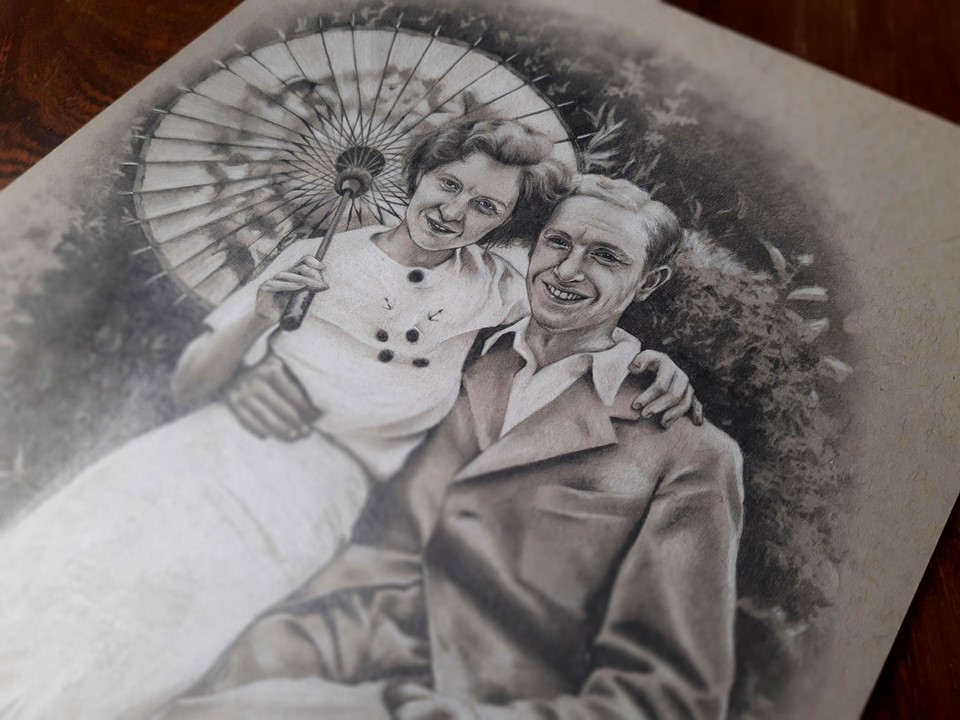 Black and White Sketch of a Vintage Photograph by artist and illustrator holly khraibani